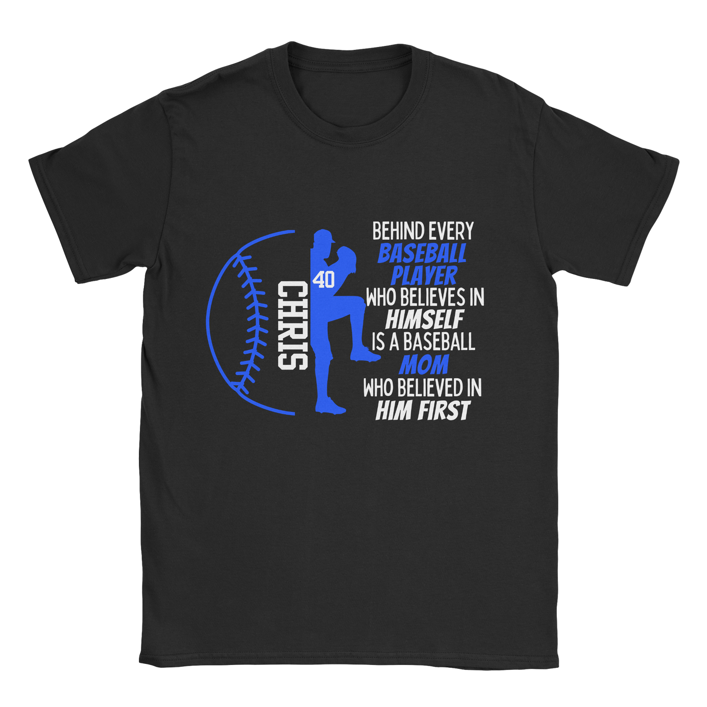 Baseball Parent T-shirt in black with blue text