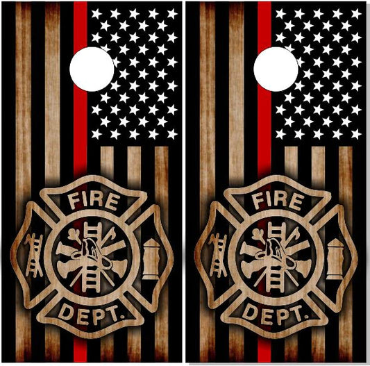 Thin Red Line Firefighter American Flag Direct Print Cornhole Board Set